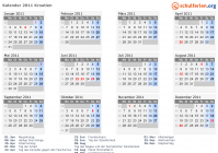 Kalender 2011 mit Ferien und Feiertagen Kroatien
