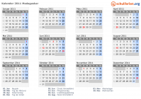 Kalender 2011 mit Ferien und Feiertagen Madagaskar
