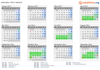Kalender 2011 mit Ferien und Feiertagen Nelson