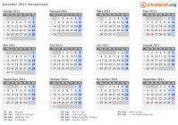Kalender 2011 mit Ferien und Feiertagen Neuseeland