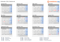 Kalender 2011 mit Ferien und Feiertagen Buskerud