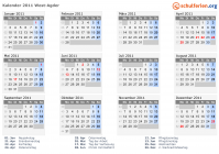 Kalender 2011 mit Ferien und Feiertagen West-Agder