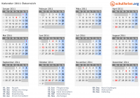 Kalender 2011 mit Ferien und Feiertagen Österreich