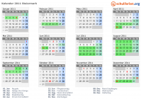 Kalender 2011 mit Ferien und Feiertagen Steiermark