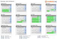 Kalender 2011 mit Ferien und Feiertagen Schlesien