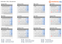 Kalender 2011 mit Ferien und Feiertagen Rumänien