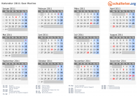 Kalender 2011 mit Ferien und Feiertagen San Marino