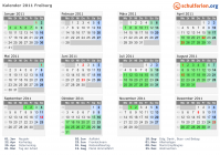 Kalender 2011 mit Ferien und Feiertagen Freiburg