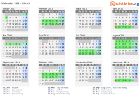 Kalender 2011 mit Ferien und Feiertagen Zürich