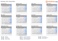 Kalender 2011 mit Ferien und Feiertagen Seychellen