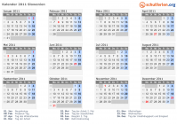 Kalender 2011 mit Ferien und Feiertagen Slowenien