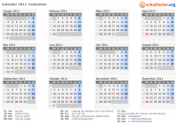 Kalender 2011 mit Ferien und Feiertagen Tschechien
