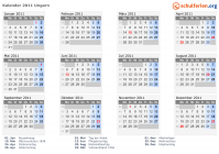 Kalender 2011 mit Ferien und Feiertagen Ungarn