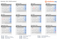 Kalender 2011 mit Ferien und Feiertagen Weißrussland