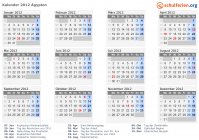 Kalender 2012 mit Ferien und Feiertagen Ägypten