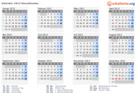 Kalender 2012 mit Ferien und Feiertagen Neusüdwales