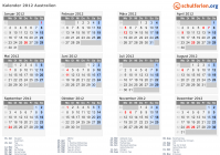 Kalender 2012 mit Ferien und Feiertagen Australien