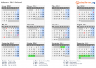 Kalender 2012 mit Ferien und Feiertagen Brüssel