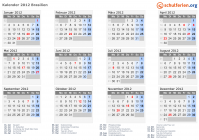 Kalender 2012 mit Ferien und Feiertagen Brasilien