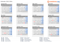Kalender 2012 mit Ferien und Feiertagen Chile