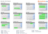 Kalender 2012 mit Ferien und Feiertagen Bayern