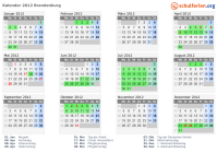 Kalender 2012 mit Ferien und Feiertagen Brandenburg