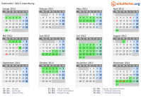 Kalender 2012 mit Ferien und Feiertagen Hamburg