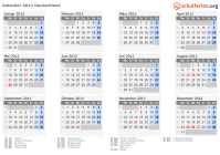 Kalender 2012 mit Ferien und Feiertagen Deutschland