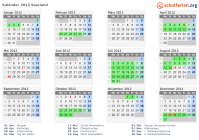 Kalender 2012 mit Ferien und Feiertagen Saarland