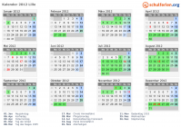 Kalender 2012 mit Ferien und Feiertagen Lille