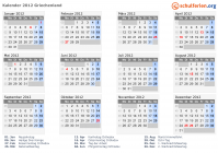 Kalender 2012 mit Ferien und Feiertagen Griechenland