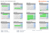 Kalender 2012 mit Ferien und Feiertagen Gelderland (süd)