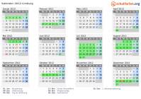 Kalender 2012 mit Ferien und Feiertagen Limburg