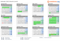 Kalender 2012 mit Ferien und Feiertagen Utrecht (nord)