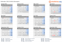 Kalender 2012 mit Ferien und Feiertagen Emilia-Romagna