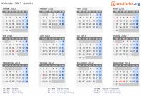 Kalender 2012 mit Ferien und Feiertagen Jamaika