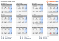 Kalender 2012 mit Ferien und Feiertagen Kap Verde