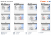 Kalender 2012 mit Ferien und Feiertagen Kolumbien