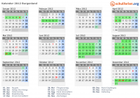 Kalender 2012 mit Ferien und Feiertagen Burgenland