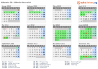 Kalender 2012 mit Ferien und Feiertagen Niederösterreich