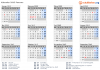 Kalender 2012 mit Ferien und Feiertagen Panama