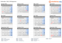 Kalender 2012 mit Ferien und Feiertagen Philippinen