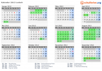 Kalender 2012 mit Ferien und Feiertagen Lodsch