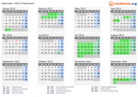 Kalender 2012 mit Ferien und Feiertagen Pommern