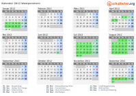 Kalender 2012 mit Ferien und Feiertagen Westpommern
