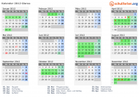 Kalender 2012 mit Ferien und Feiertagen Glarus