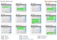 Kalender 2012 mit Ferien und Feiertagen Luzern