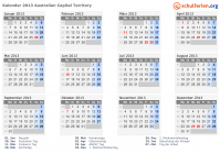 Kalender 2013 mit Ferien und Feiertagen Australisches Hauptstadtterritorium