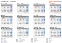 Kalender 2013 mit Ferien und Feiertagen Australien