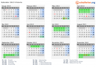Kalender 2013 mit Ferien und Feiertagen Victoria